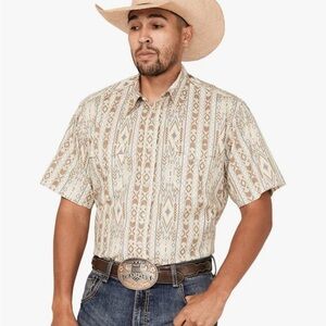 Tin Haul Mens aztec southwestern tribal  Patterned Short Sleeve Western Shirt L